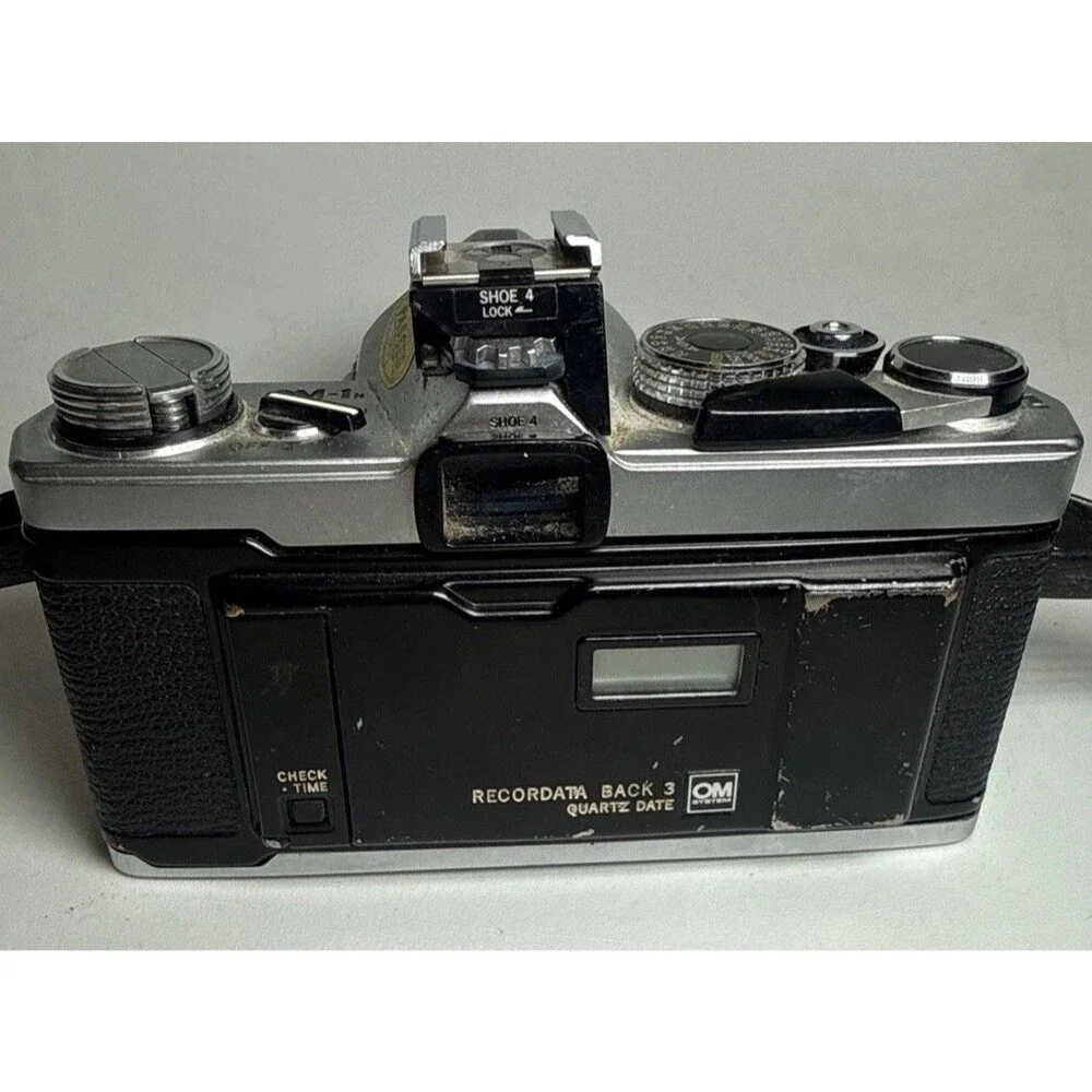 Olympus OM-1N Film Camera w/ OM-SYSTEM f/1.4 50mm Lens, Winder 2, Flash, Strap